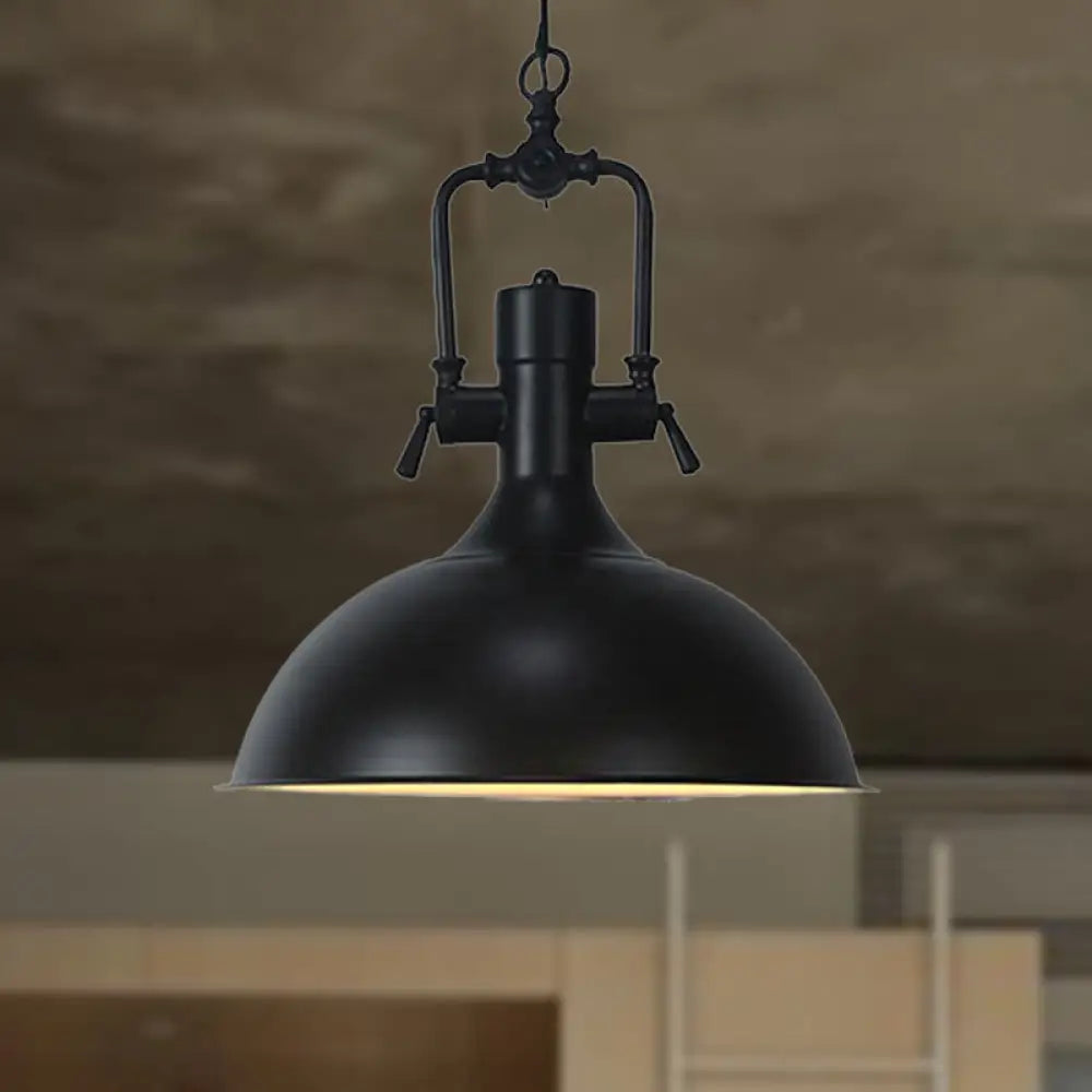 Domed Metallic Ceiling Pendant - 11"/14.5" Width - Industrial 1 Head - Black