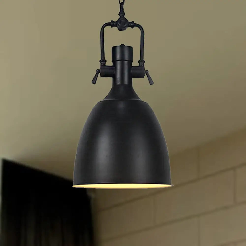 Domed Metallic Ceiling Pendant - 11"/14.5" Width - Industrial 1 Head - Black