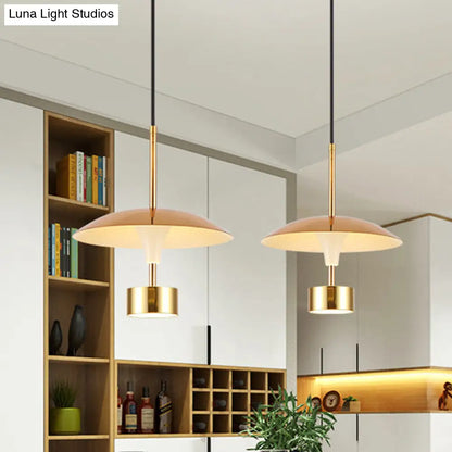 Domed Metallic LED Gold Pendant Light for Dining Room - 10"/14" Modern Suspension Lamp