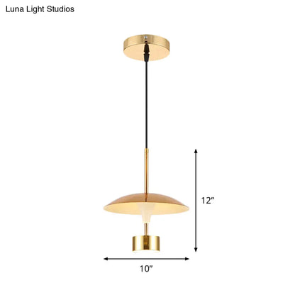 Domed Metallic LED Gold Pendant Light for Dining Room - 10"/14" Modern Suspension Lamp