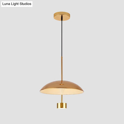 Domed Metallic LED Gold Pendant Light for Dining Room - 10"/14" Modern Suspension Lamp