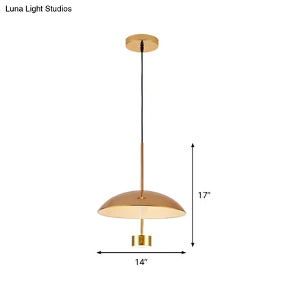 Domed Metallic LED Gold Pendant Light for Dining Room - 10"/14" Modern Suspension Lamp