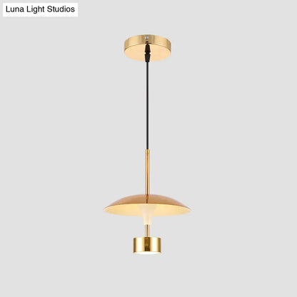 Domed Metallic LED Gold Pendant Light for Dining Room - 10"/14" Modern Suspension Lamp