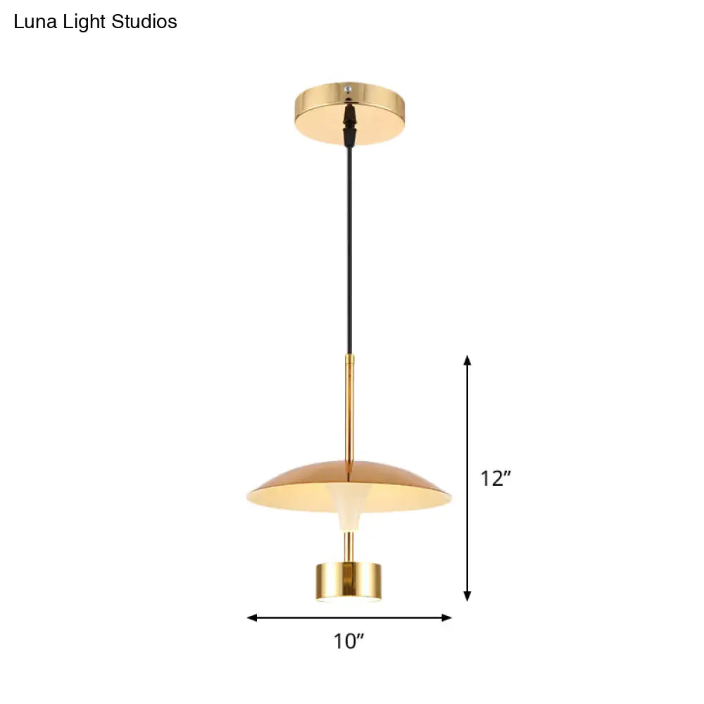 Domed Metallic LED Gold Pendant Light for Dining Room - 10"/14" Modern Suspension Lamp