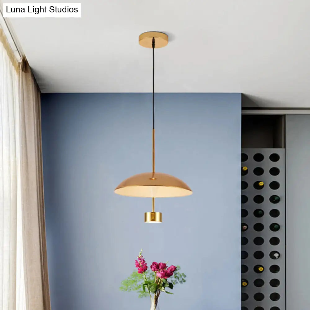 Domed Metallic LED Gold Pendant Light for Dining Room - 10"/14" Modern Suspension Lamp