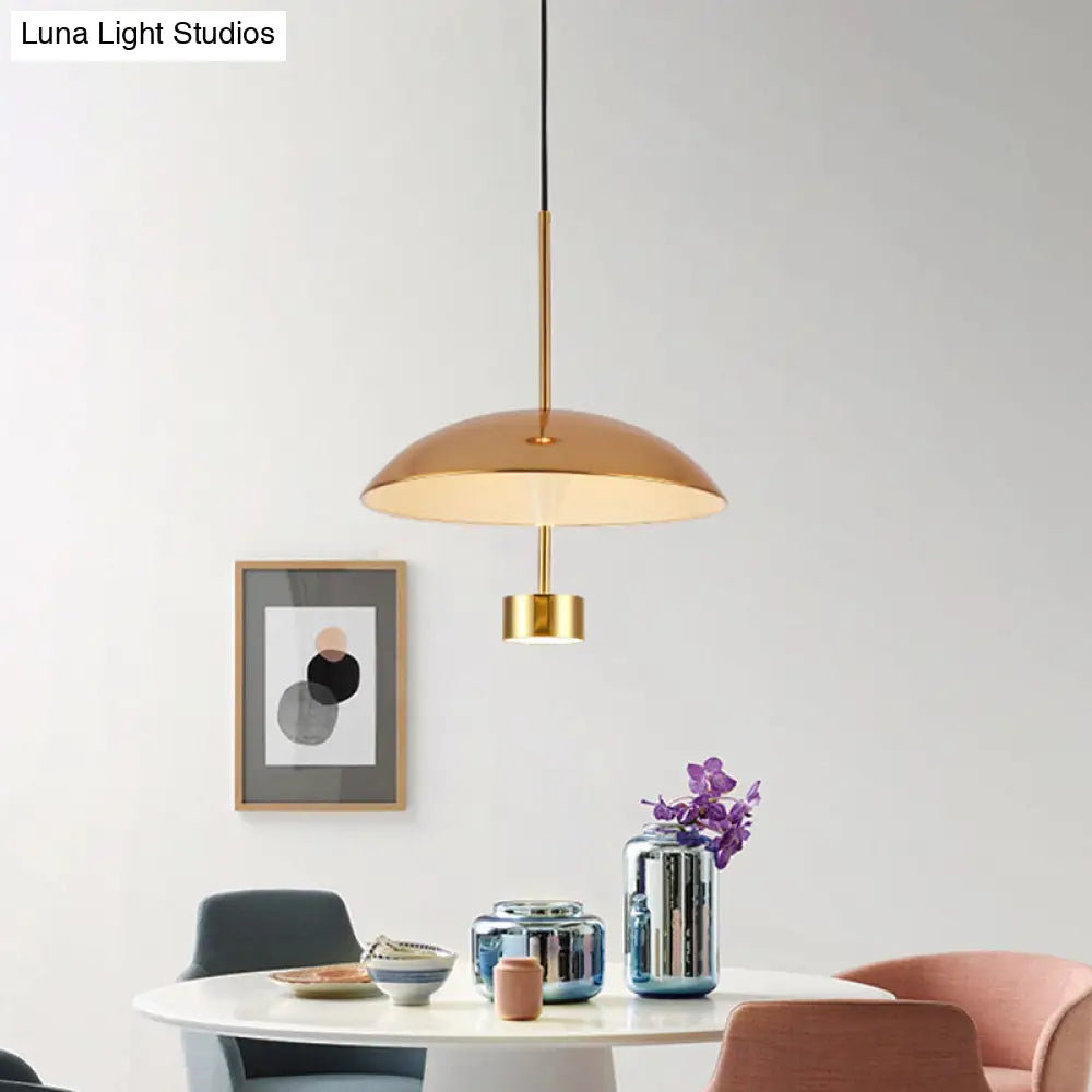 Domed Metallic LED Gold Pendant Light for Dining Room - 10"/14" Modern Suspension Lamp