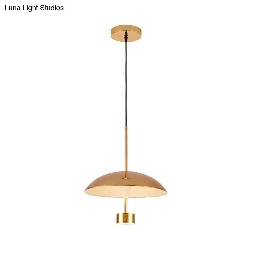 Domed Metallic LED Gold Pendant Light for Dining Room - 10"/14" Modern Suspension Lamp