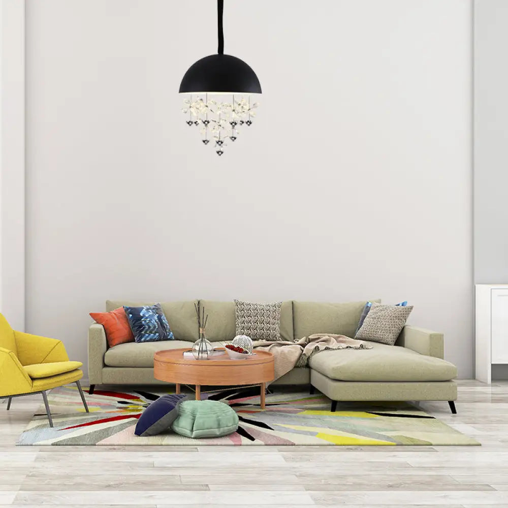 Lámpara colgante abovedada con decoración floral de cristal - Lámpara de techo colgante moderna de metal (6/10 luces) en blanco y negro.