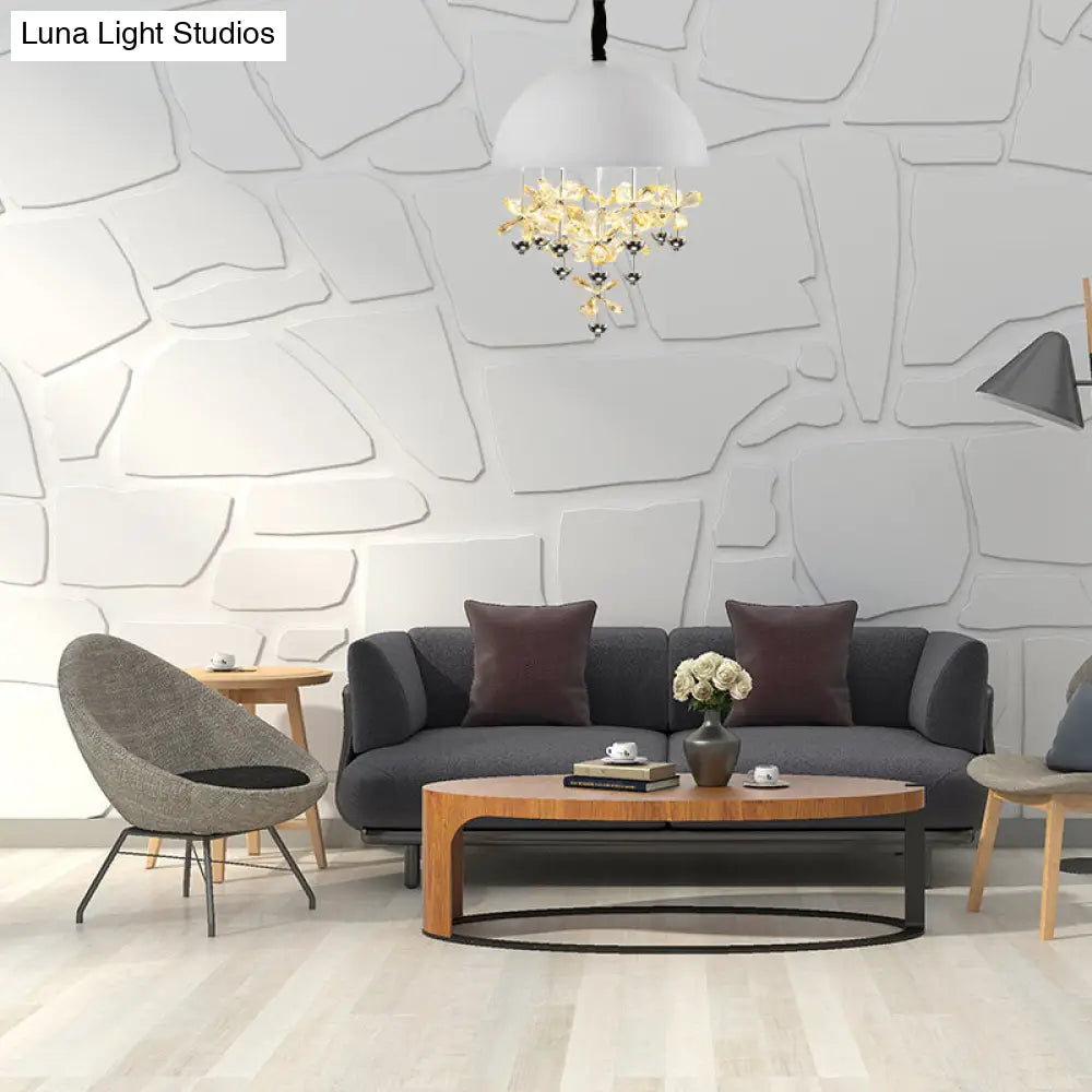 Lámpara colgante abovedada con decoración floral de cristal - Lámpara de techo colgante moderna de metal (6/10 luces) en blanco y negro.