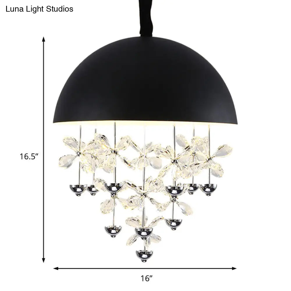 Lámpara colgante abovedada con decoración floral de cristal - Lámpara de techo colgante moderna de metal (6/10 luces) en blanco y negro.