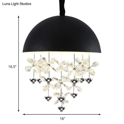Lámpara colgante abovedada con decoración floral de cristal - Lámpara de techo colgante moderna de metal (6/10 luces) en blanco y negro.
