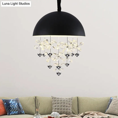 Lámpara colgante abovedada con decoración floral de cristal - Lámpara de techo colgante moderna de metal (6/10 luces) en blanco y negro.