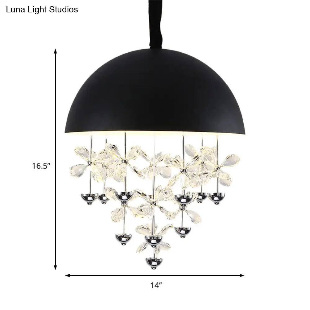 Lámpara colgante abovedada con decoración floral de cristal - Lámpara de techo colgante moderna de metal (6/10 luces) en blanco y negro.