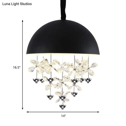 Lámpara colgante abovedada con decoración floral de cristal - Lámpara de techo colgante moderna de metal (6/10 luces) en blanco y negro.