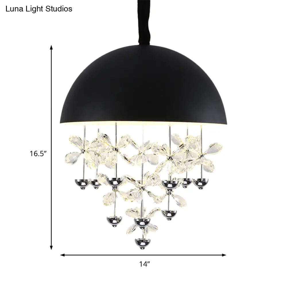 Lámpara colgante abovedada con decoración floral de cristal - Lámpara de techo colgante moderna de metal (6/10 luces) en blanco y negro.