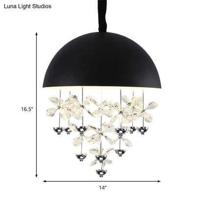 Lámpara colgante abovedada con decoración floral de cristal - Lámpara de techo colgante moderna de metal (6/10 luces) en blanco y negro.