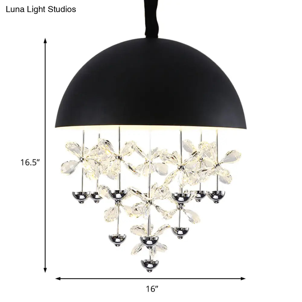 Lámpara colgante abovedada con decoración floral de cristal - Lámpara de techo colgante moderna de metal (6/10 luces) en blanco y negro.