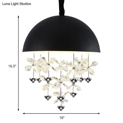 Lámpara colgante abovedada con decoración floral de cristal - Lámpara de techo colgante moderna de metal (6/10 luces) en blanco y negro.