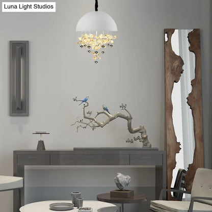 Lámpara colgante abovedada con decoración floral de cristal - Lámpara de techo colgante moderna de metal (6/10 luces) en blanco y negro.