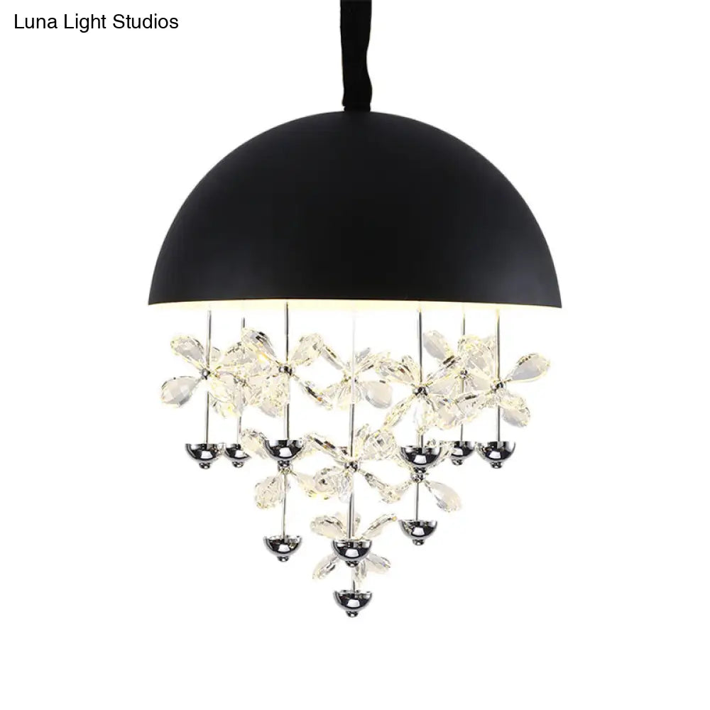 Lámpara colgante abovedada con decoración floral de cristal - Lámpara de techo colgante moderna de metal (6/10 luces) en blanco y negro.