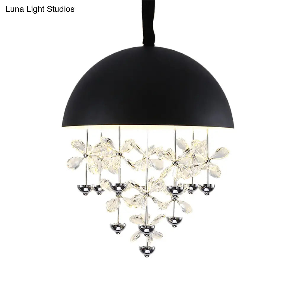 Lámpara colgante abovedada con decoración floral de cristal - Lámpara de techo colgante moderna de metal (6/10 luces) en blanco y negro.