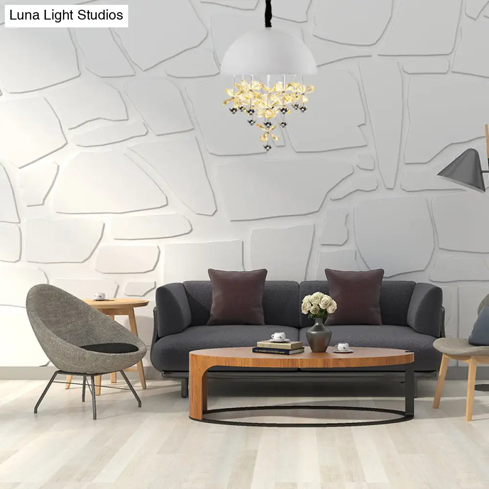 Lámpara colgante abovedada con decoración floral de cristal - Lámpara de techo colgante moderna de metal (6/10 luces) en blanco y negro.