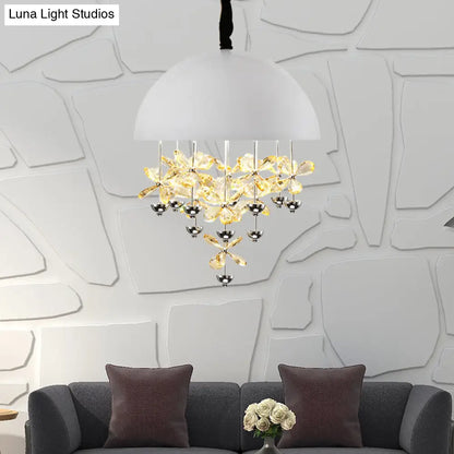 Lámpara colgante abovedada con decoración floral de cristal - Lámpara de techo colgante moderna de metal (6/10 luces) en blanco y negro.