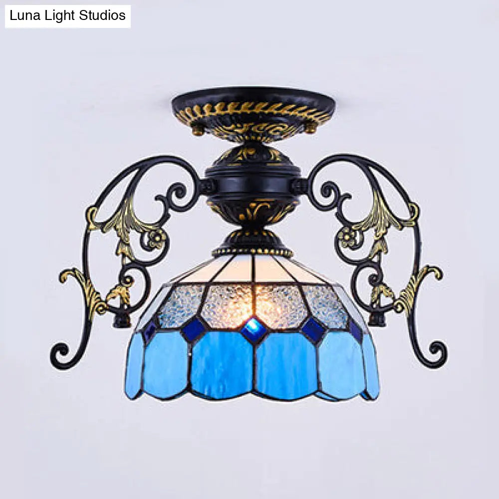 DecorBites™ DecorBites™ Domed Semi Flush Grid Stained Glass Ceiling Light - Black/White