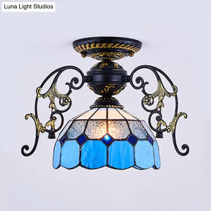 DecorBites™ DecorBites™ Domed Semi Flush Grid Stained Glass Ceiling Light - Black/White