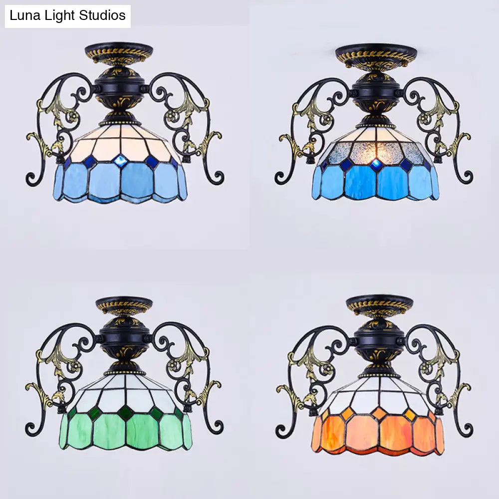 DecorBites™ DecorBites™ Domed Semi Flush Grid Stained Glass Ceiling Light - Black/White