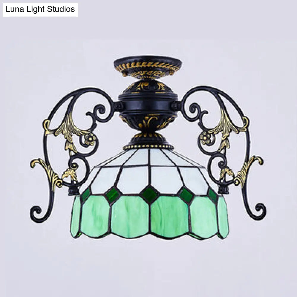 DecorBites™ DecorBites™ Domed Semi Flush Grid Stained Glass Ceiling Light - Black/White