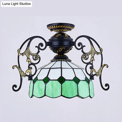 DecorBites™ DecorBites™ Domed Semi Flush Grid Stained Glass Ceiling Light - Black/White