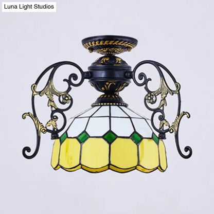 DecorBites™ DecorBites™ Domed Semi Flush Grid Stained Glass Ceiling Light - Black/White