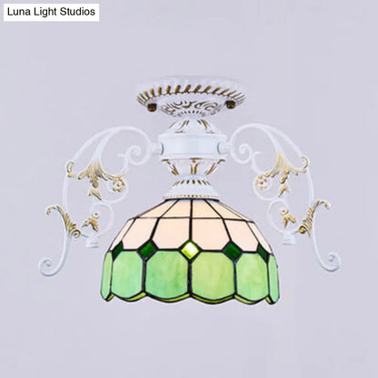 DecorBites™ DecorBites™ Domed Semi Flush Grid Stained Glass Ceiling Light - Black/White