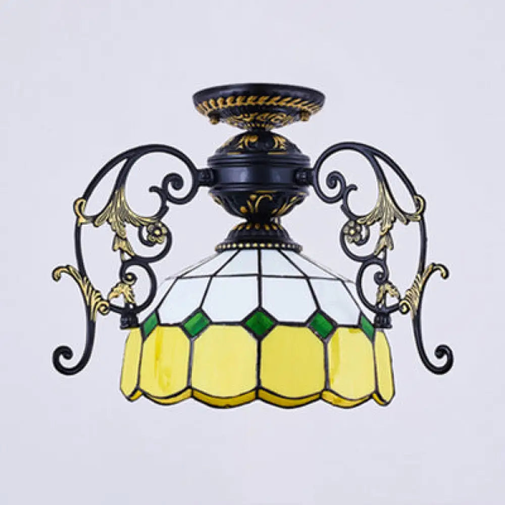 DecorBites™ DecorBites™ Domed Semi Flush Grid Stained Glass Ceiling Light - Black/White