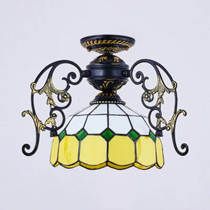 DecorBites™ DecorBites™ Domed Semi Flush Grid Stained Glass Ceiling Light - Black/White