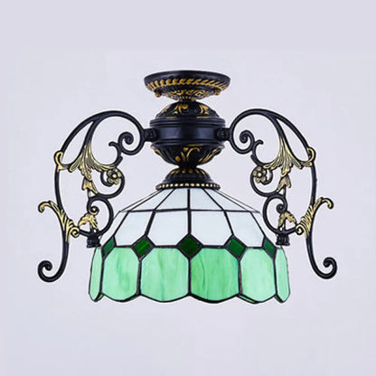 DecorBites™ DecorBites™ Domed Semi Flush Grid Stained Glass Ceiling Light - Black/White