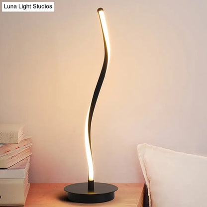 Dominique - Metal Metal Ribbon-Like Night Light Simplicity Black/White LED Task Lighting with Round Pedestal