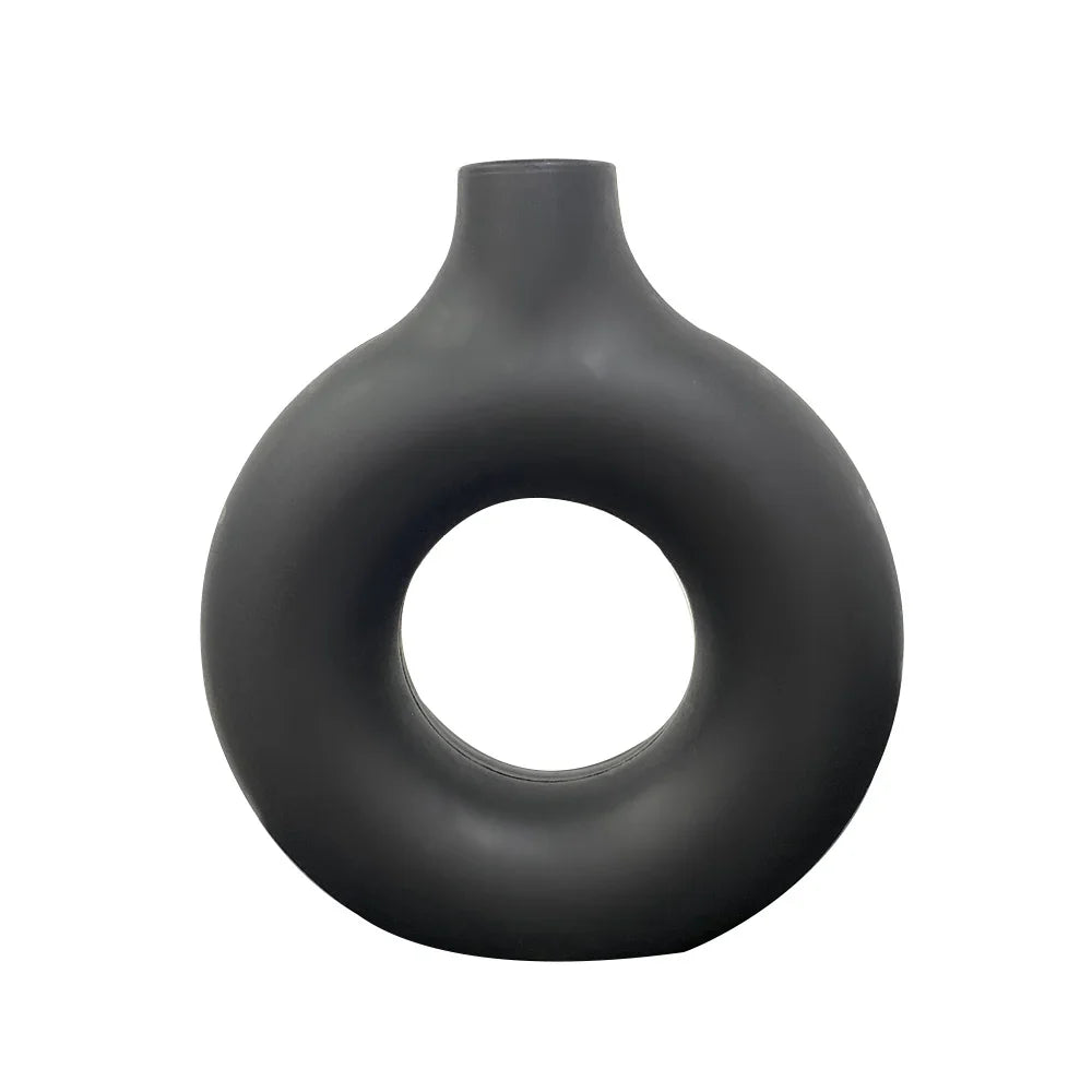 Donut Shape Flower Vase - White Minimalist