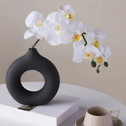 Donut Shape Flower Vase - White Minimalist - Vase