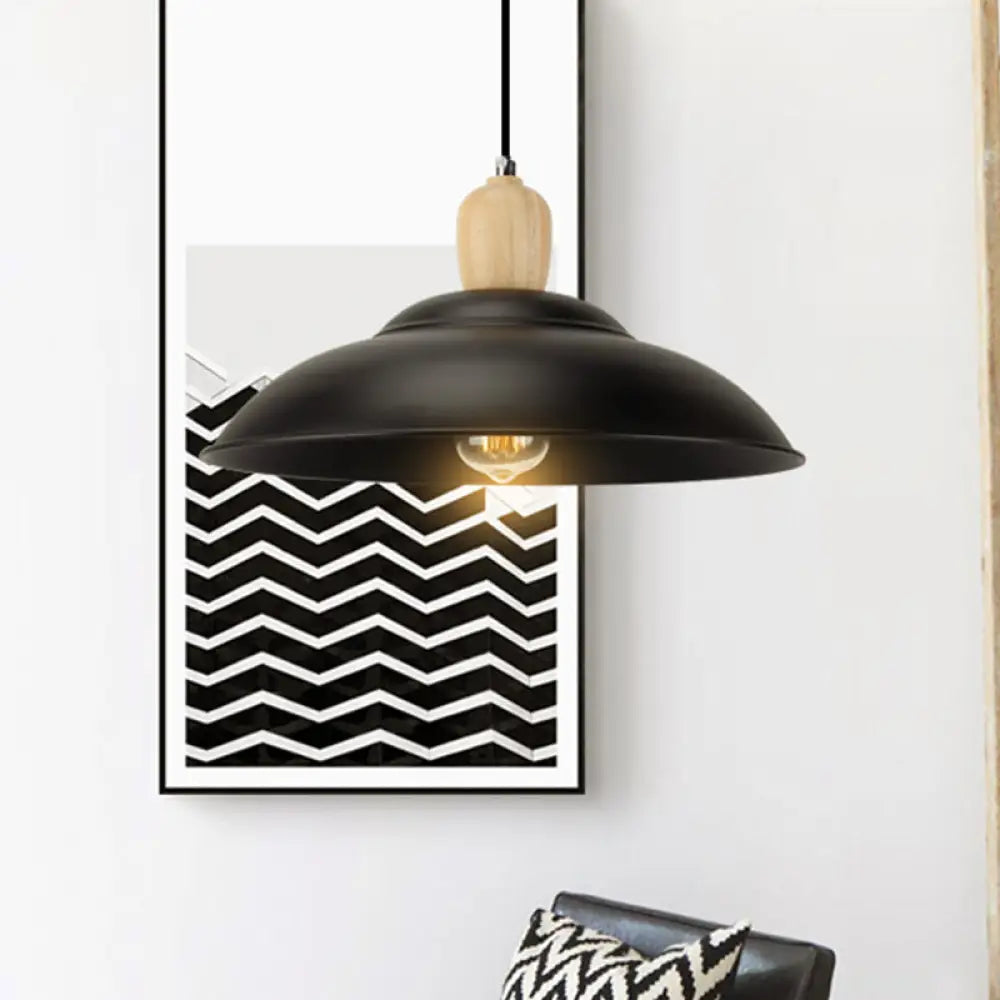 Double Bubble Black Bedroom Pendant Lamp - Loft Style Metal & Wood, 1 Light, Hanging