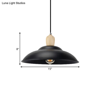 Double Bubble Black Bedroom Pendant Lamp - Loft Style Metal & Wood, 1 Light, Hanging