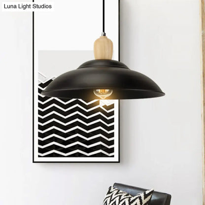 Double Bubble Black Bedroom Pendant Lamp - Loft Style Metal & Wood, 1 Light, Hanging