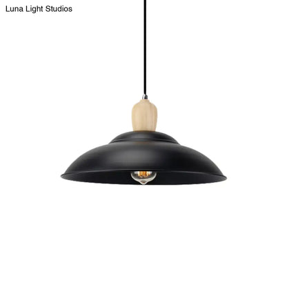 Double Bubble Black Bedroom Pendant Lamp - Loft Style Metal & Wood, 1 Light, Hanging