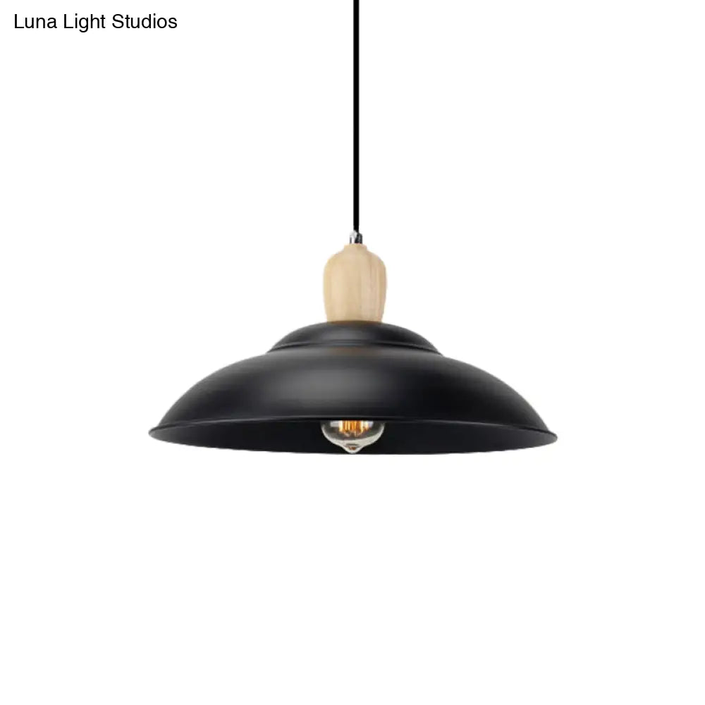 Double Bubble Black Bedroom Pendant Lamp - Loft Style Metal & Wood, 1 Light, Hanging