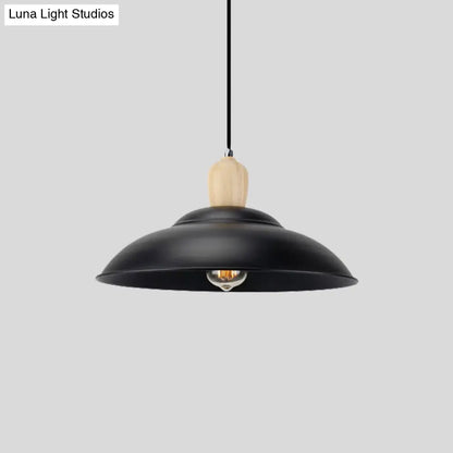 Double Bubble Black Bedroom Pendant Lamp - Loft Style Metal & Wood, 1 Light, Hanging