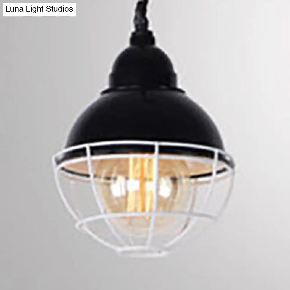 Double Bubble Indoor Pendant Light with Wire Frame, Farmhouse Metal, 1 Light - Black/White Ceiling Pendant