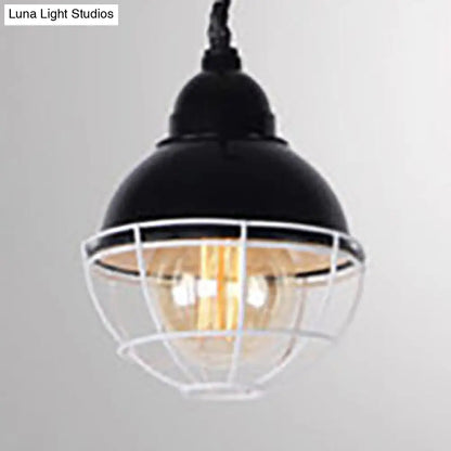 Double Bubble Indoor Pendant Light with Wire Frame, Farmhouse Metal, 1 Light - Black/White Ceiling Pendant