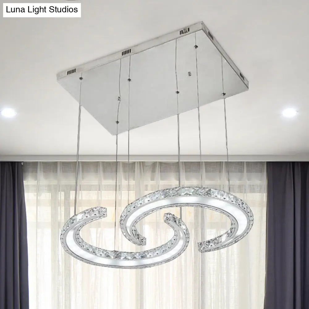 Lámpara de araña colgante LED doble en forma de C con cristal K9 y acabado cromado en cálido/blanco/3 colores