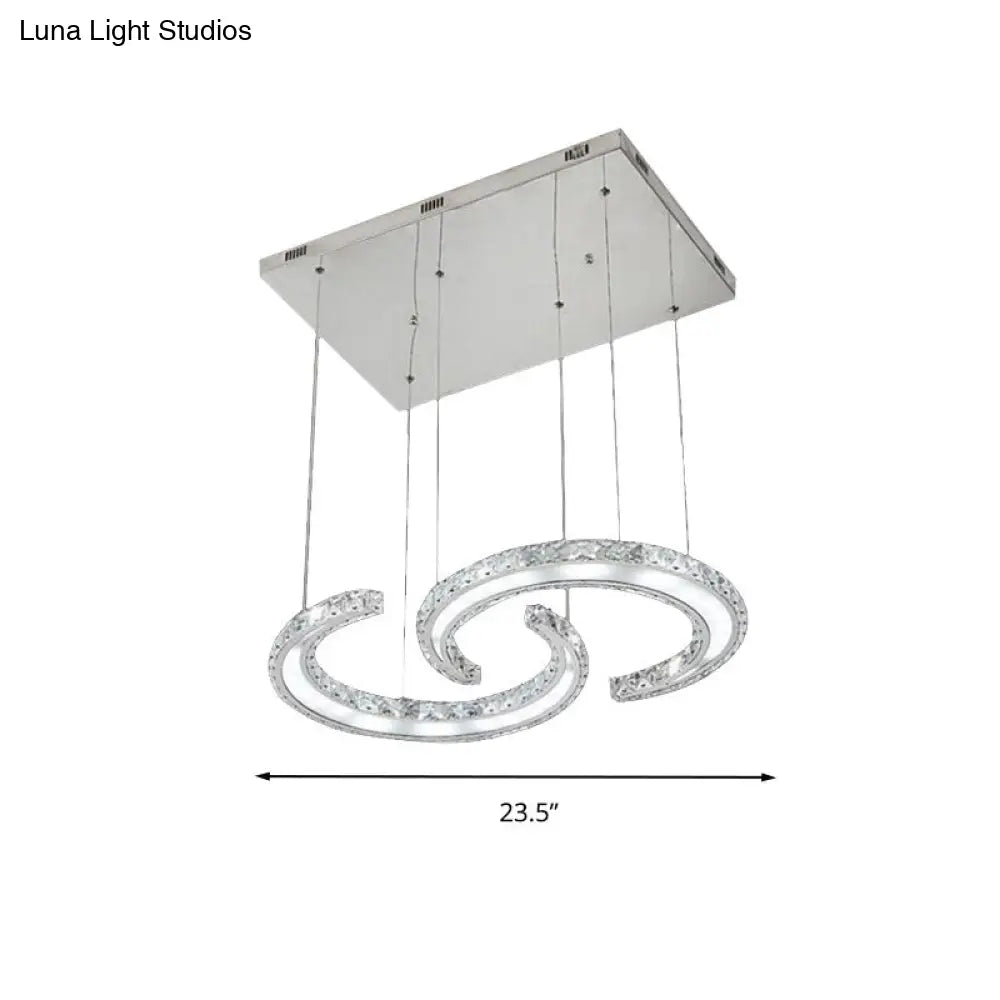 Lámpara de araña colgante LED doble en forma de C con cristal K9 y acabado cromado en cálido/blanco/3 colores